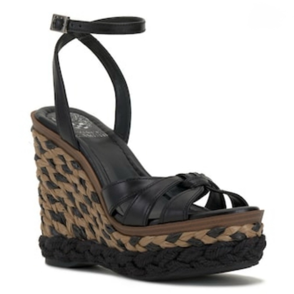 Vince Camuto Black and Tan Woven Wedges